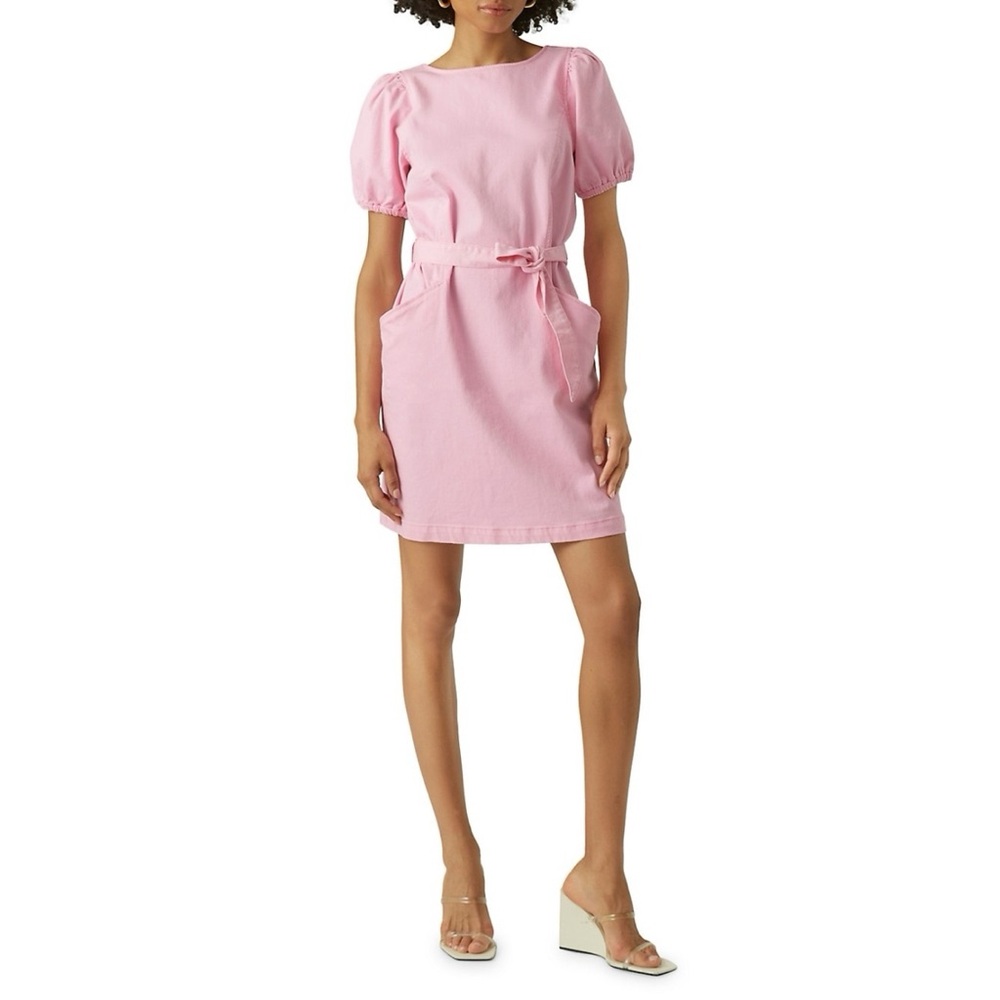 Vero Moda Pink Puff Sleeve Cotton Denim Shift Dress